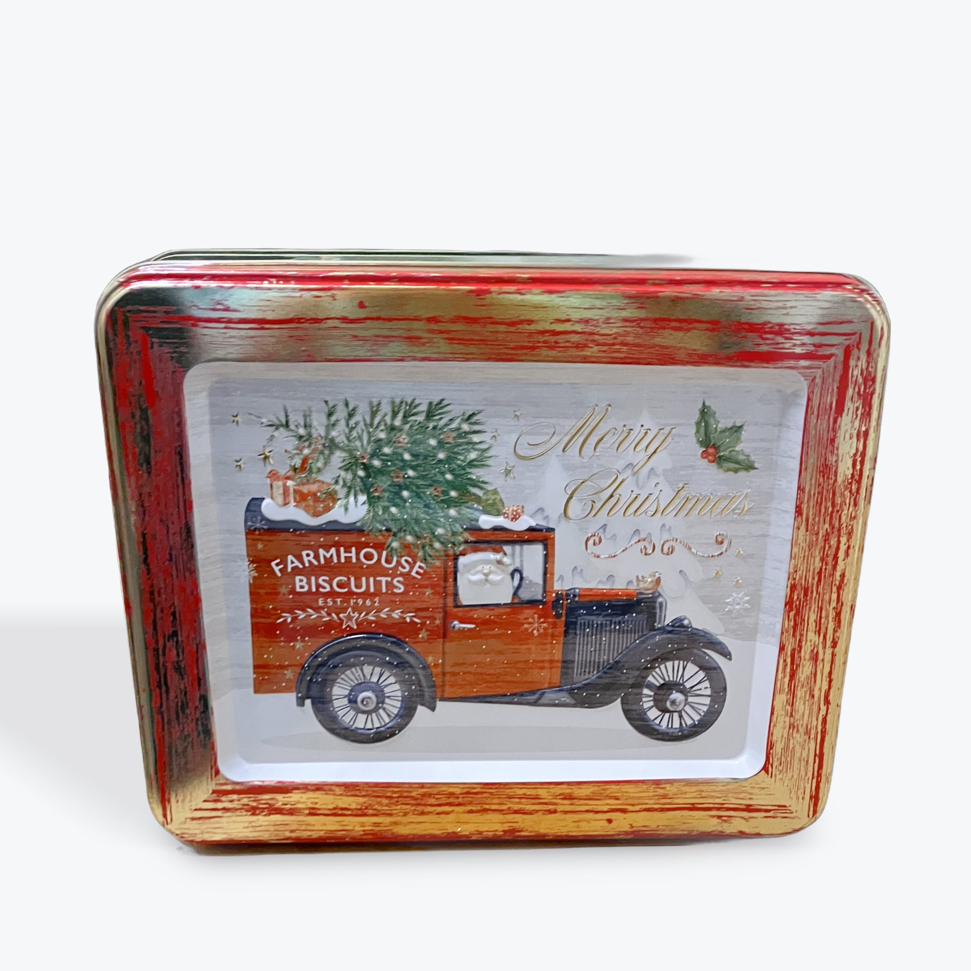 Farmhouse Biscuits Oat Biscuits in Vintage Christmas Van Tin Savor